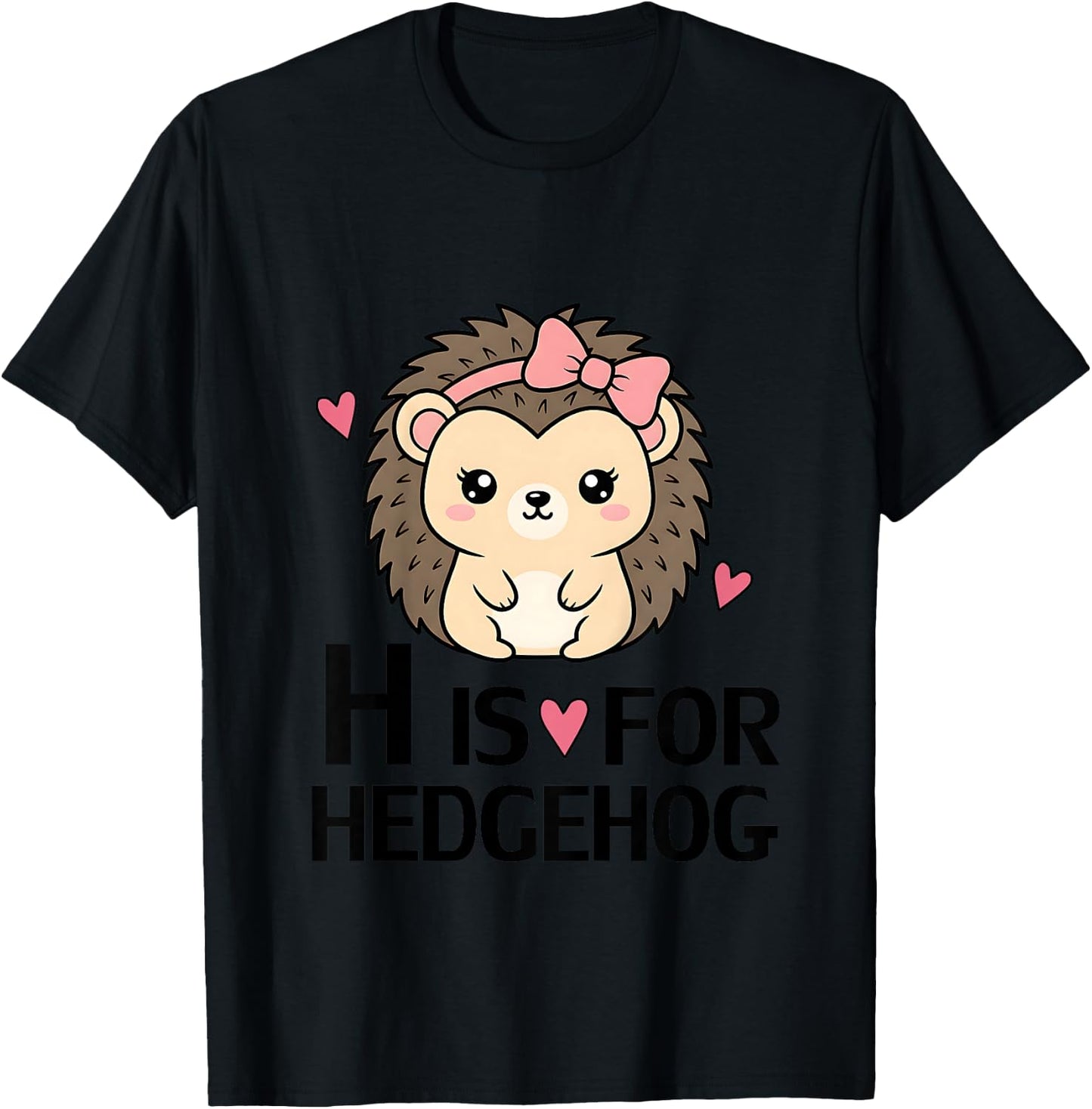H is for Hedgehog Alphabet T-Shirt - T-Shirt | Black