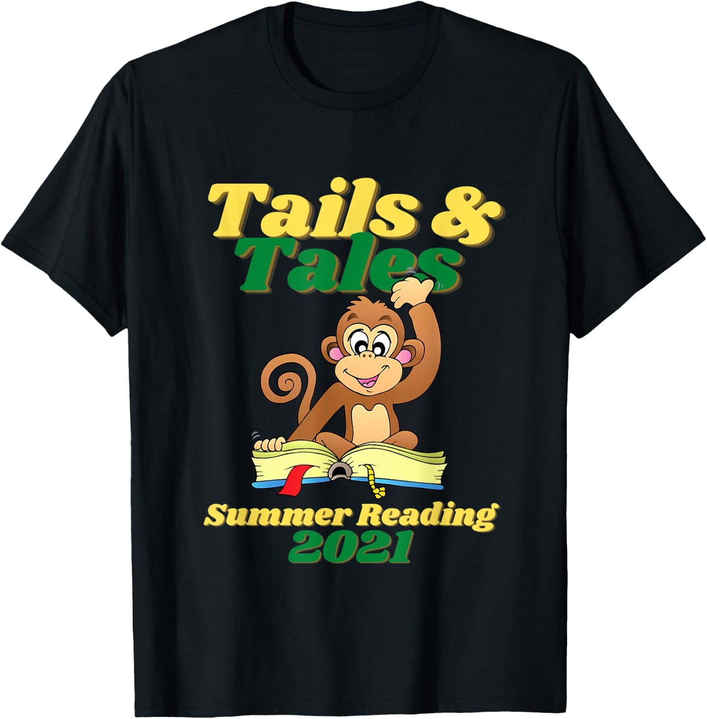 Tails and Tales Summer Reading 2021 Monkey Library Prize T-Shirt - T-Shirt | Black