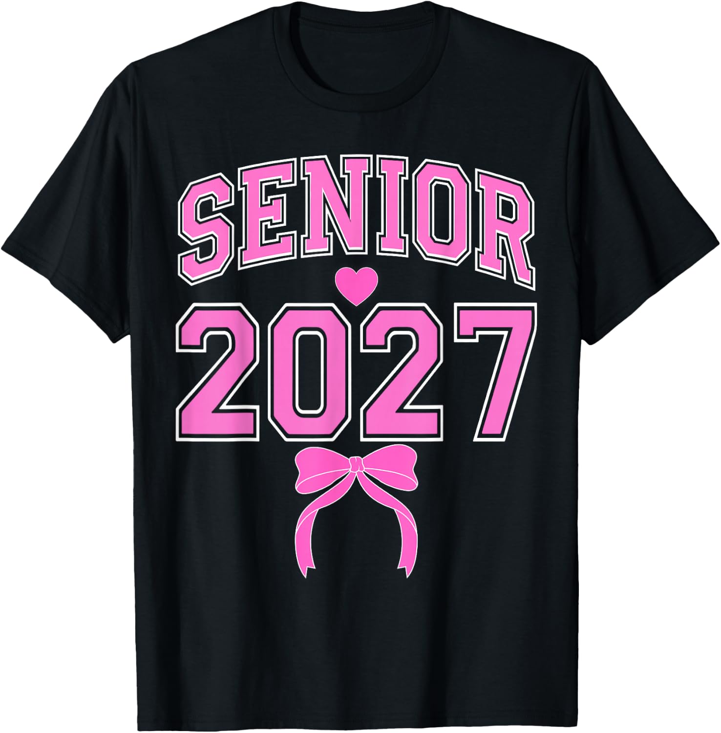 Senior 2027 Class of 2027 Coquette Pink Bow Graduation 2027 T-Shirt - T-Shirt | Black