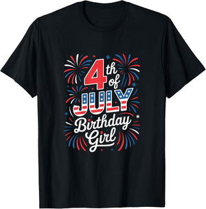 4th of July Birthday Girl Independence Day Celebration T-Shirt - T-Shirt | Black