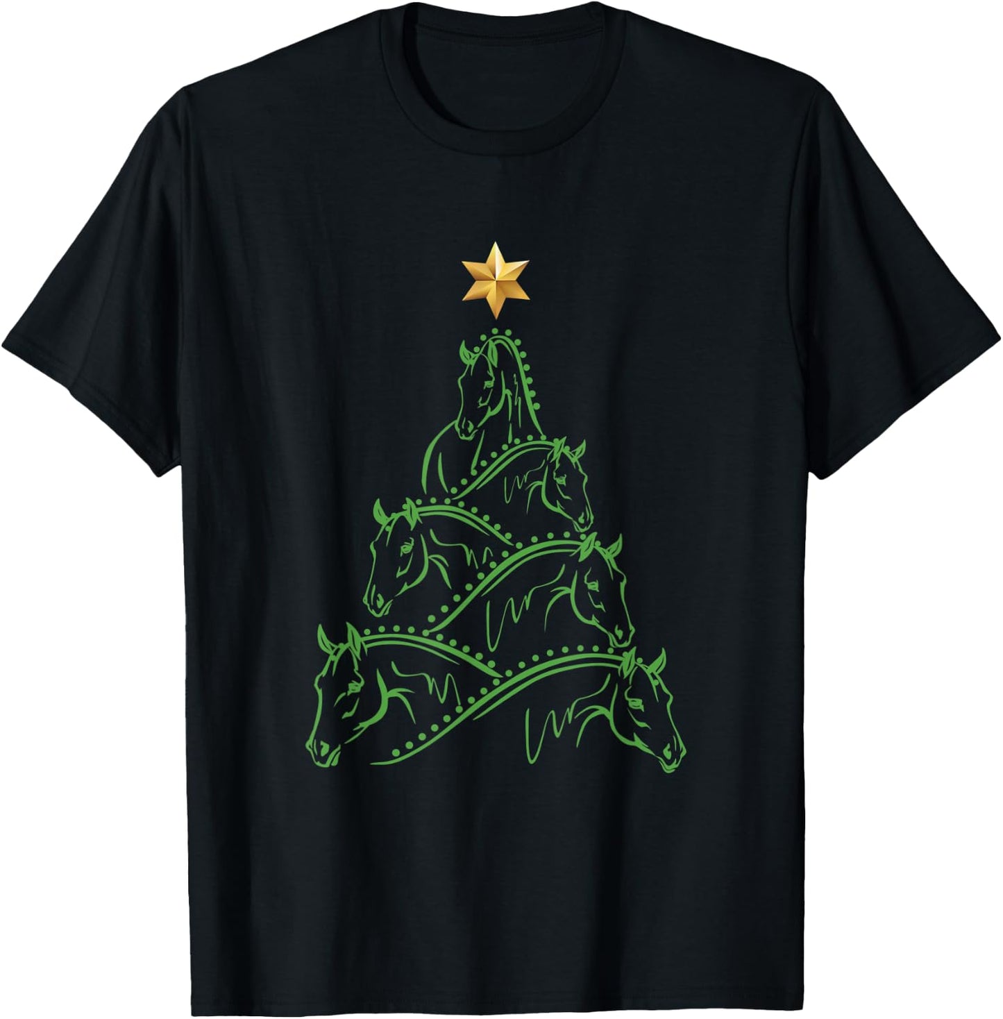 Xmas Horse Gifts For Girls & Women Horse Lovers - Black, Small - Christmas Tree Pattern - Adult - Short Sleeve - - Modern Style - Winter Season T-Shirt - T-Shirt | Black