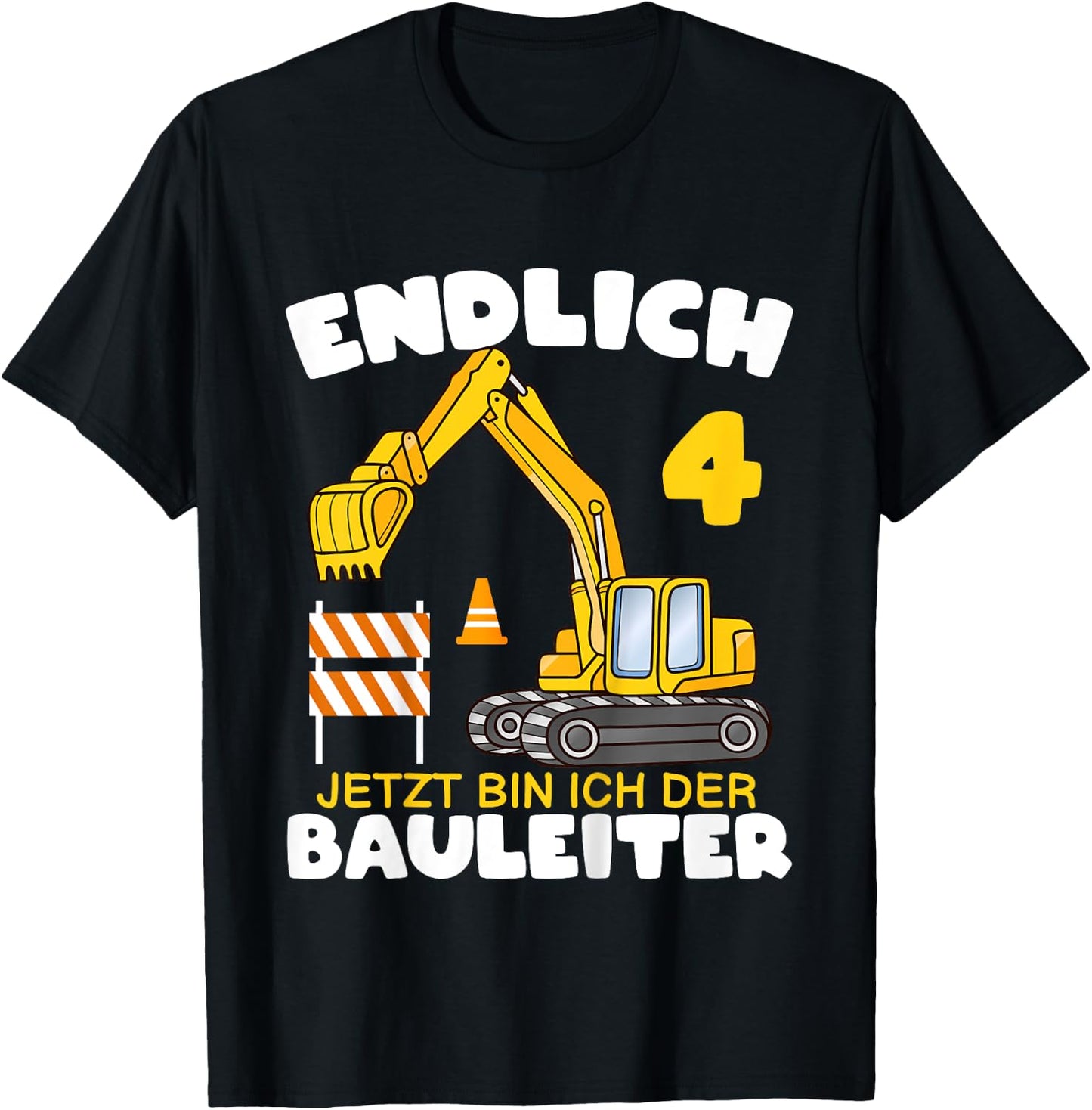 Children's 4th Birthday with German Text "Endlich 4th Birthday", black T-Shirt - T-Shirt | Black