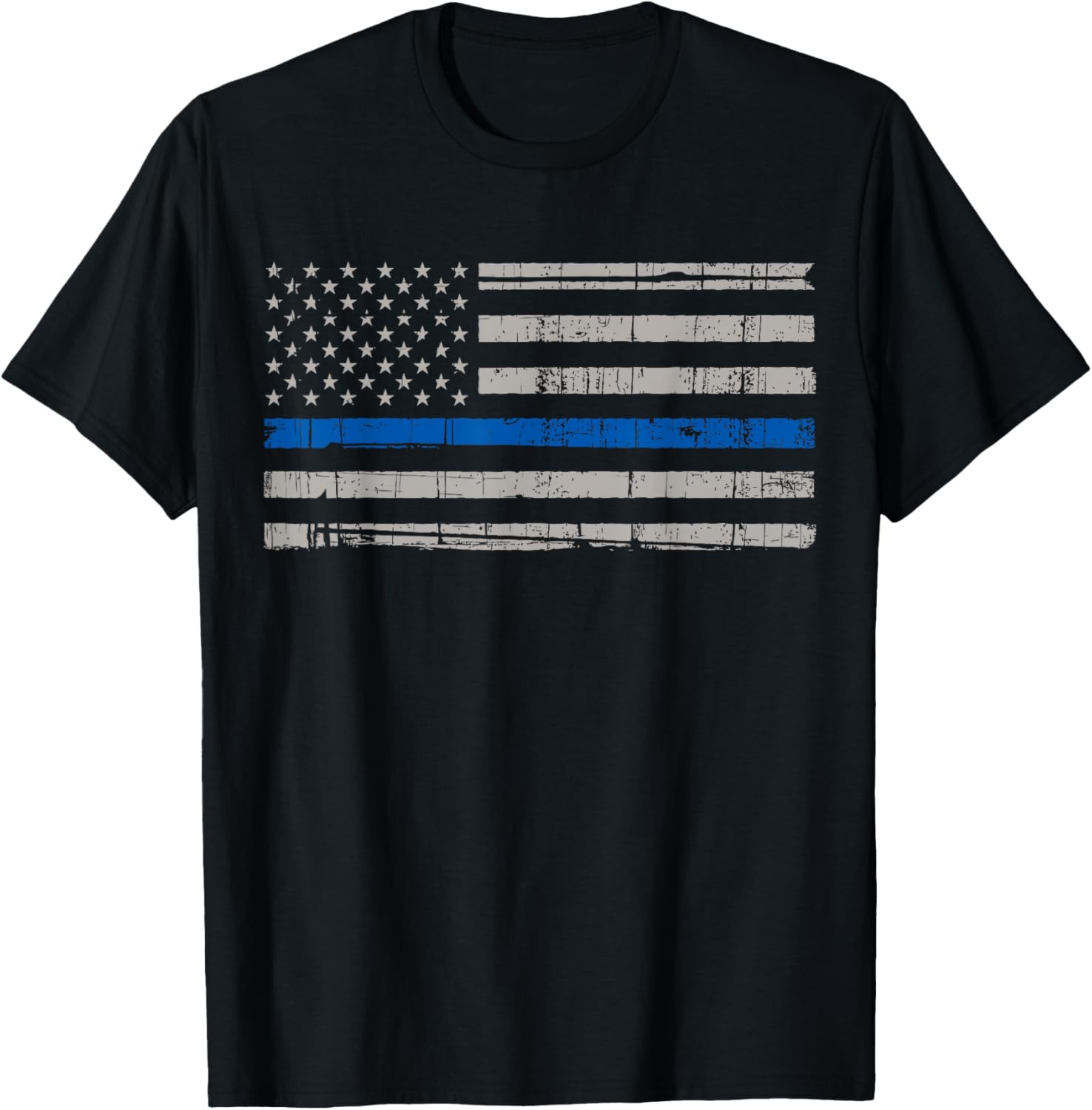 Thin Blue Line American Flag T Shirt Law Enforcement LEO T-Shirt - T-Shirt | Black