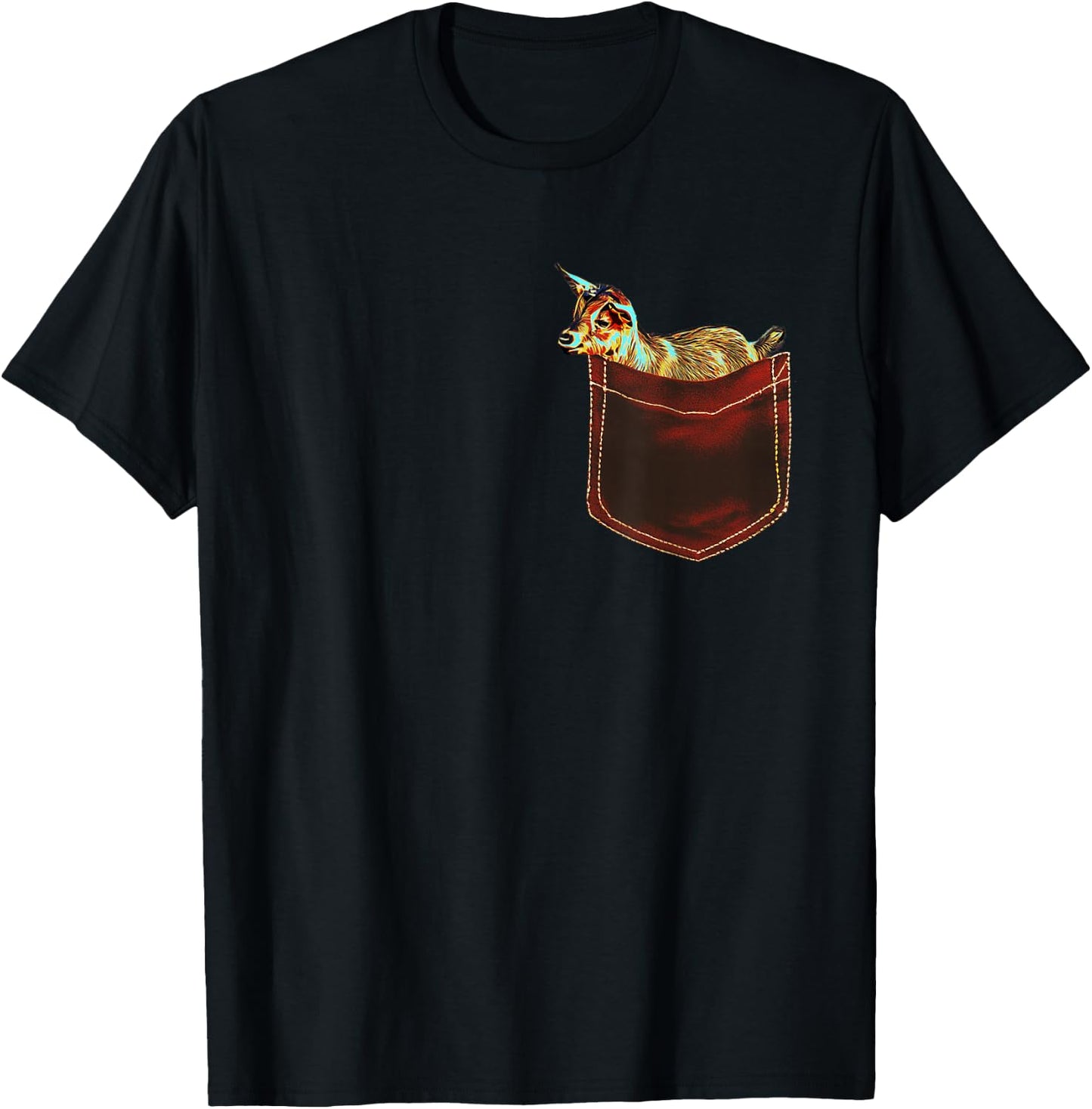Goat Shirt - Cute Goat in Pocket Men Women Kids Goat Lover T-Shirt - T-Shirt | Black
