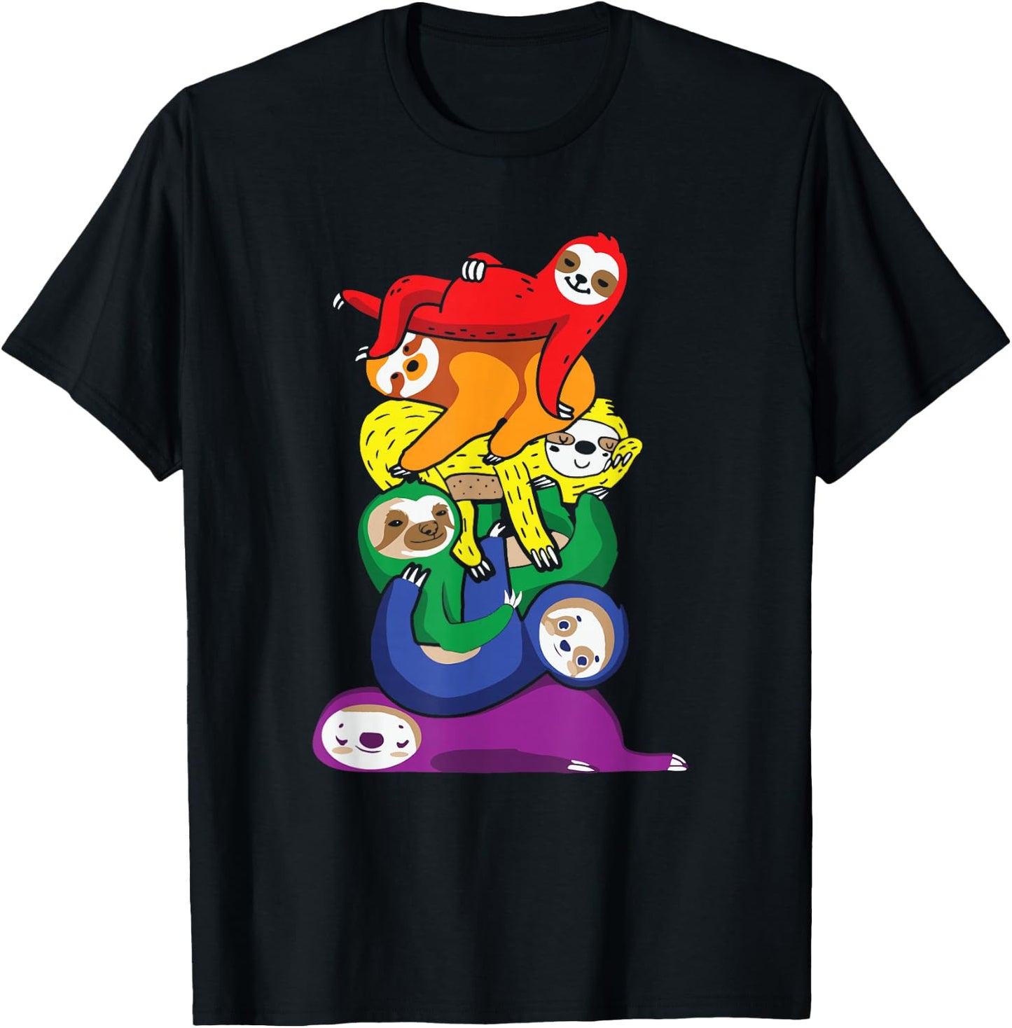 Funny LGBT Sloth Stack Rainbow Gay Pride For Sloth Lover T-Shirt - T-Shirt | Black
