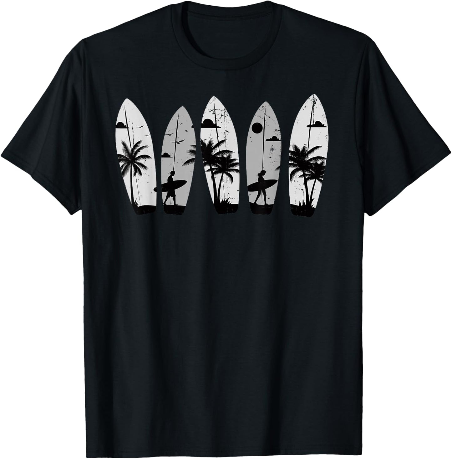 Surfboard Palm Trees Surfing Surfer Beach Summer Waves Surf Women Kids T-Shirt - T-Shirt | Black