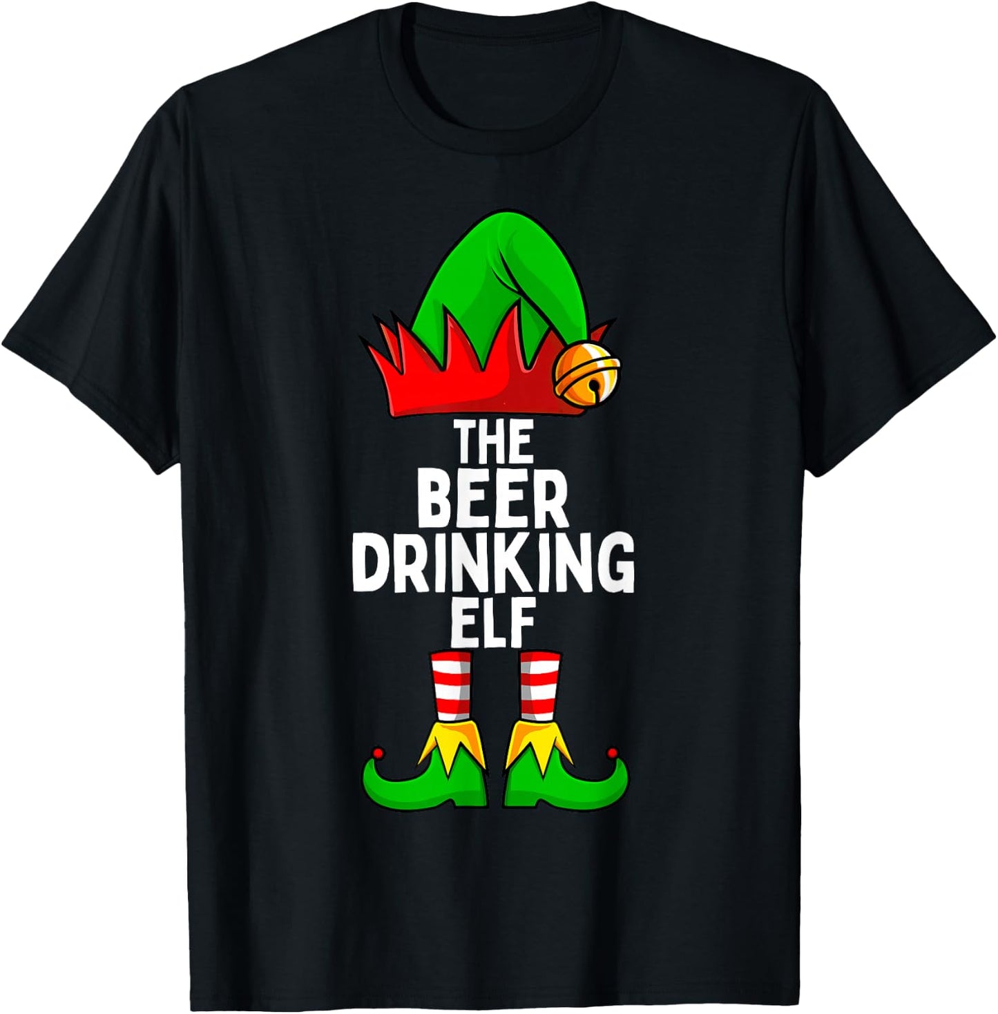 Beer Drinking Elf Matching Family Christmas T-Shirt - T-Shirt | Black