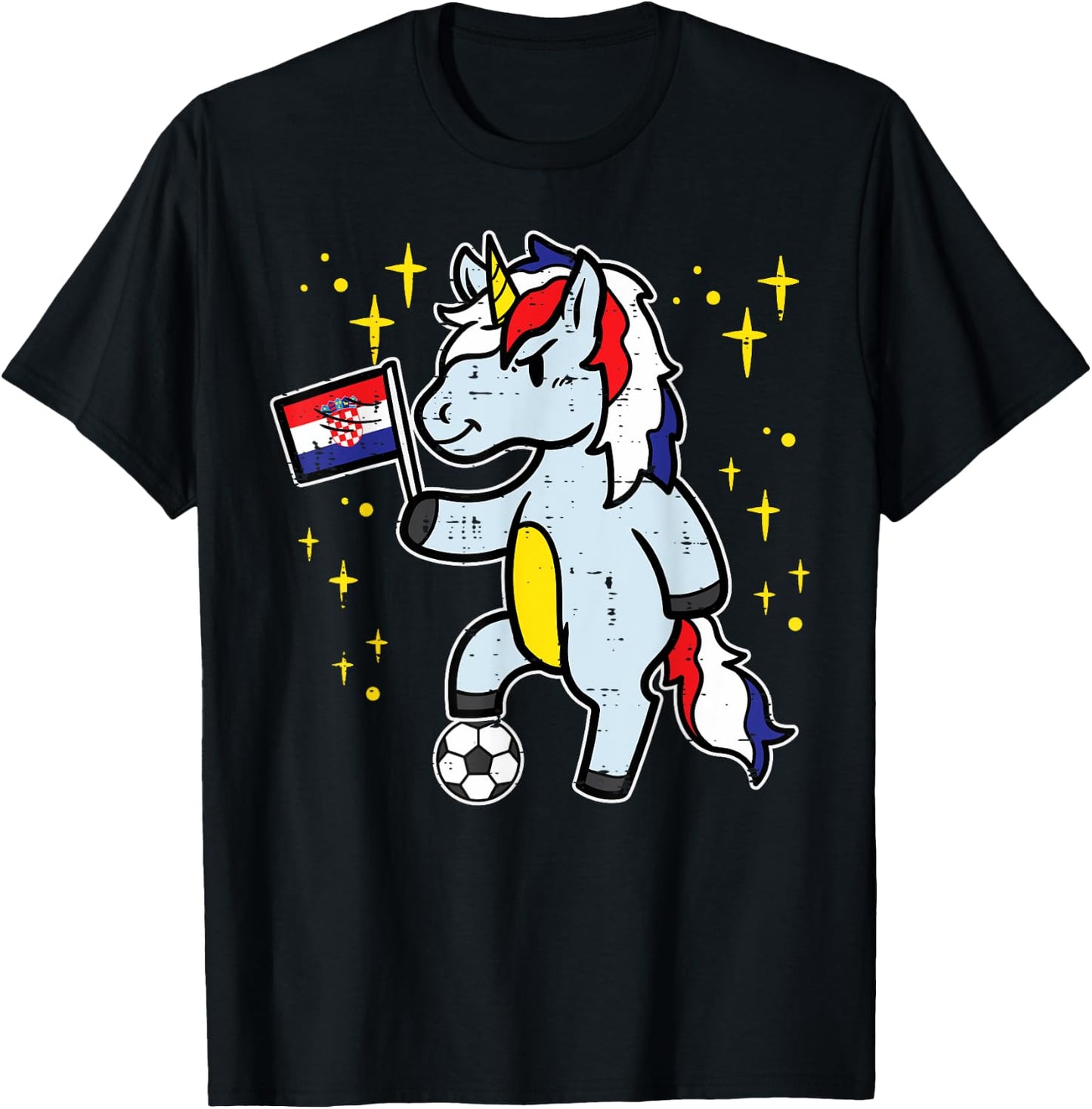 Croatia Flag Unicorn Football Soccer Fan Women Girls Kids T-Shirt - T-Shirt | Black