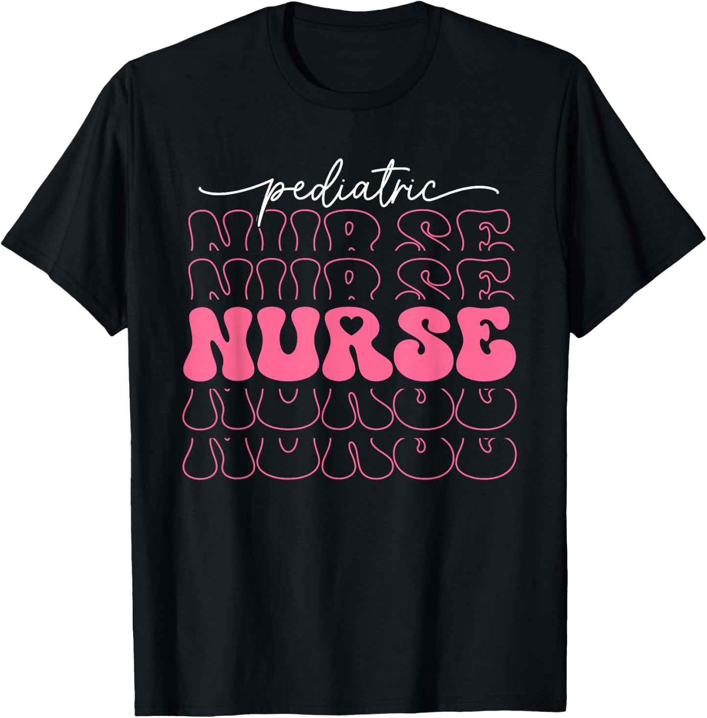 Retro Pediatric Nurse Cute Valentines Day Hearts Stethoscope T-Shirt - T-Shirt | Black