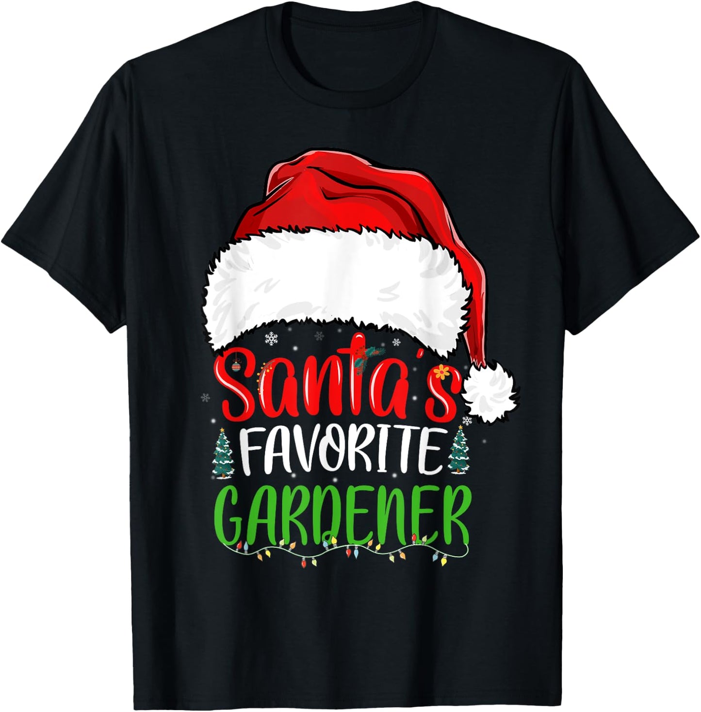 Santa's Favorite Gardener Funny Christmas Gardening T-Shirt - T-Shirt | Black