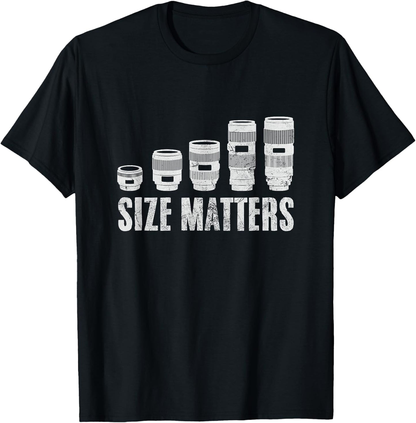Photographer Size Matters Camera Lens Photography Distressed T-Shirt - T-Shirt | Black