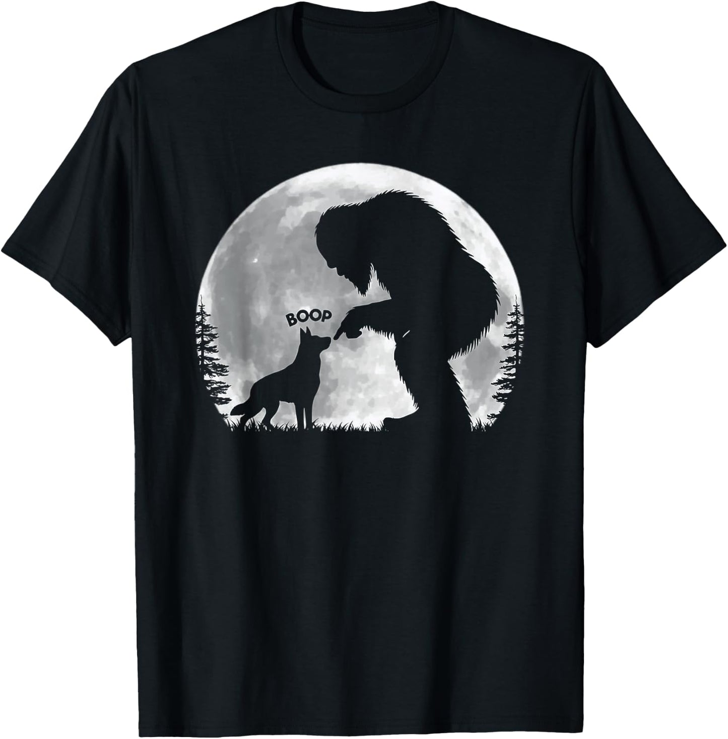 Fun Hand Boop Nose Bigfoot Sasquatch German Shepherd Moon T-Shirt - T-Shirt | Black