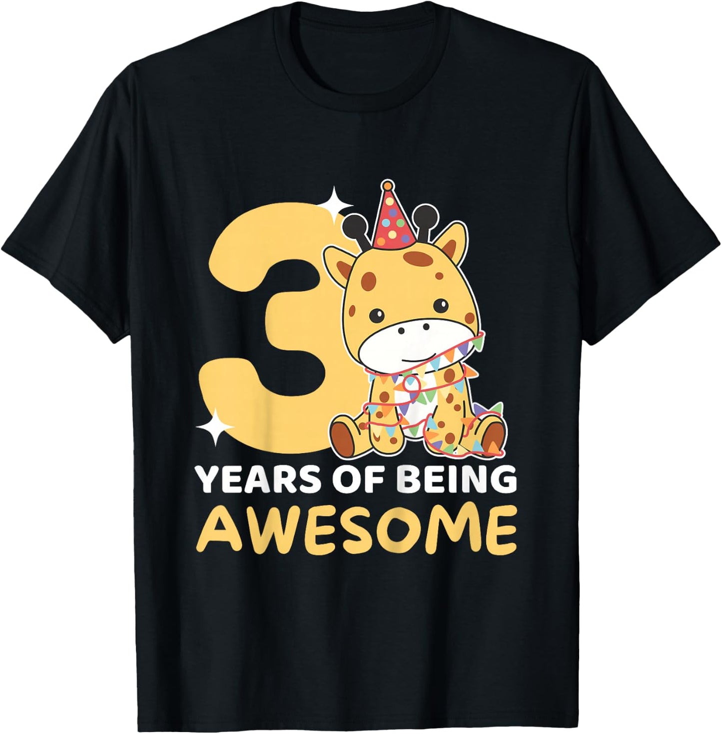 Giraffe For 3rd Birthday For Children Three Years Old T-Shirt - T-Shirt | Black