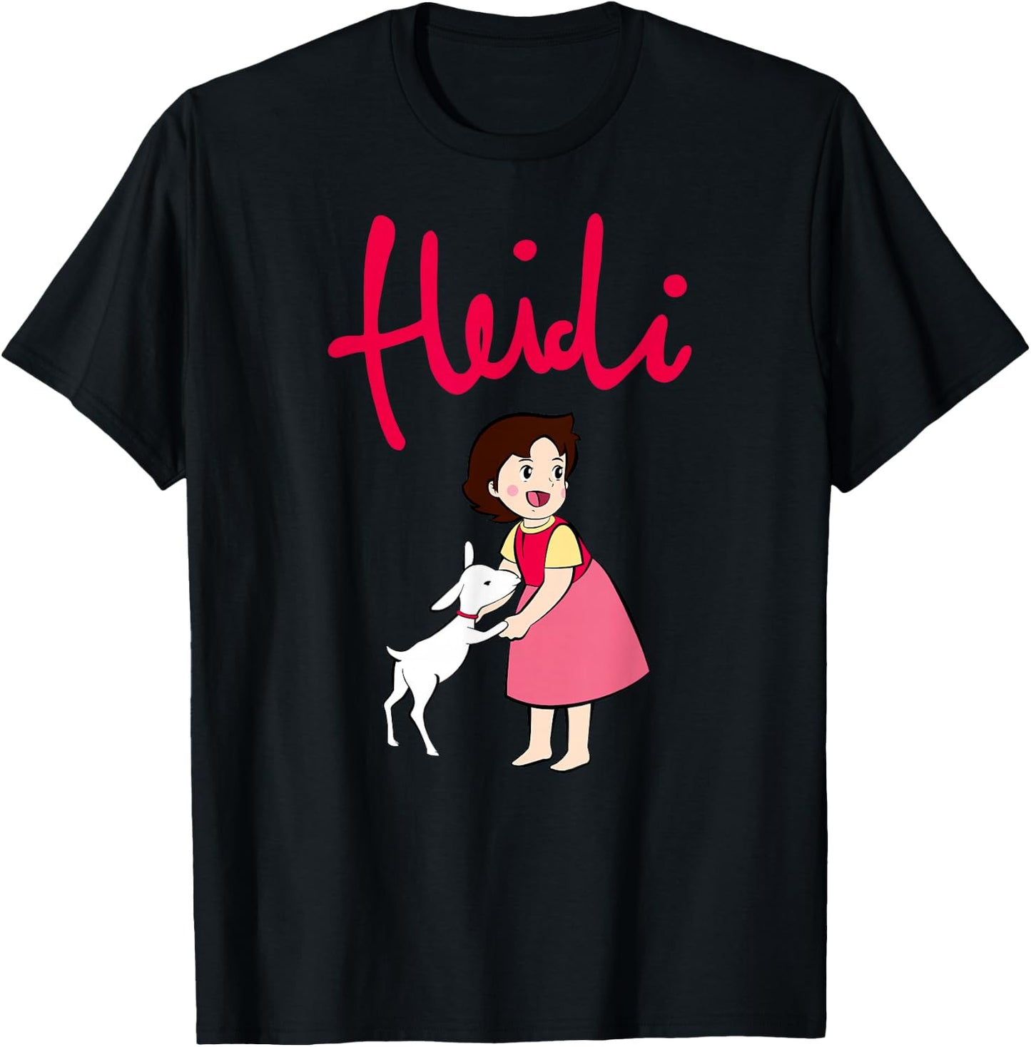 Heidi with Goat Cute with Logo Pink Cartoon TV Series T-Shirt - T-Shirt | Black