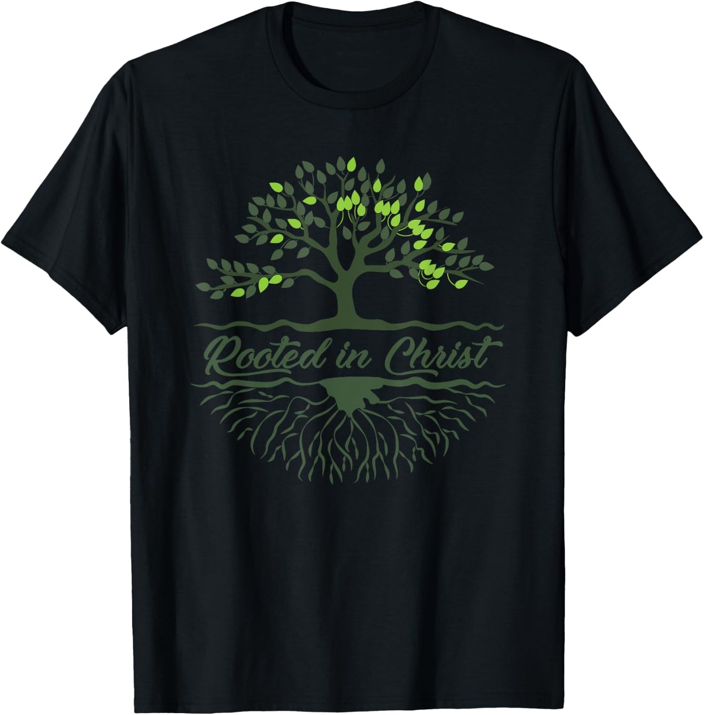 Rooted In Christ Women's or Men's Christian Tree Roots T-Shirt - T-Shirt | Black