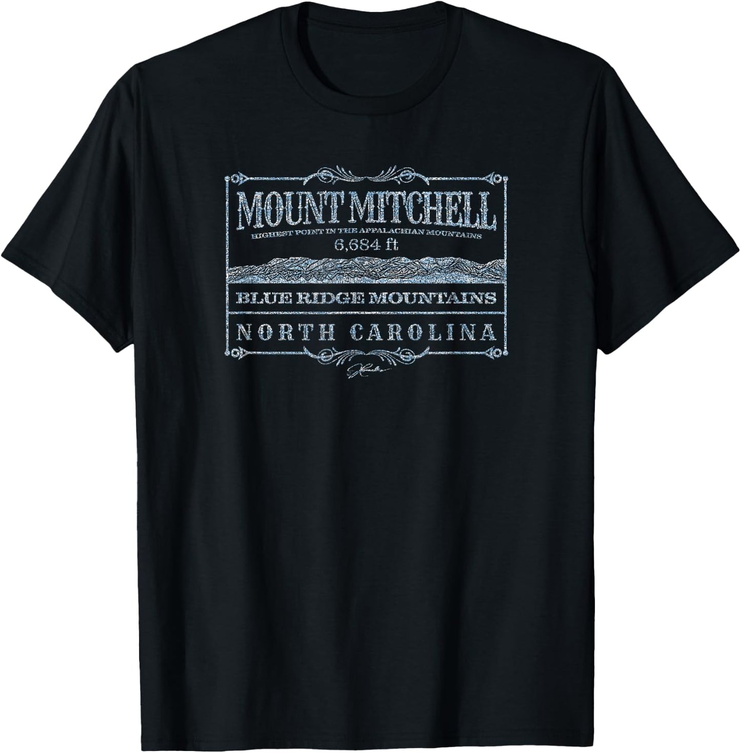 JCombs: Mount Mitchell, Blue Ridge Mtns, NC (Distressed) T-Shirt - T-Shirt | Black