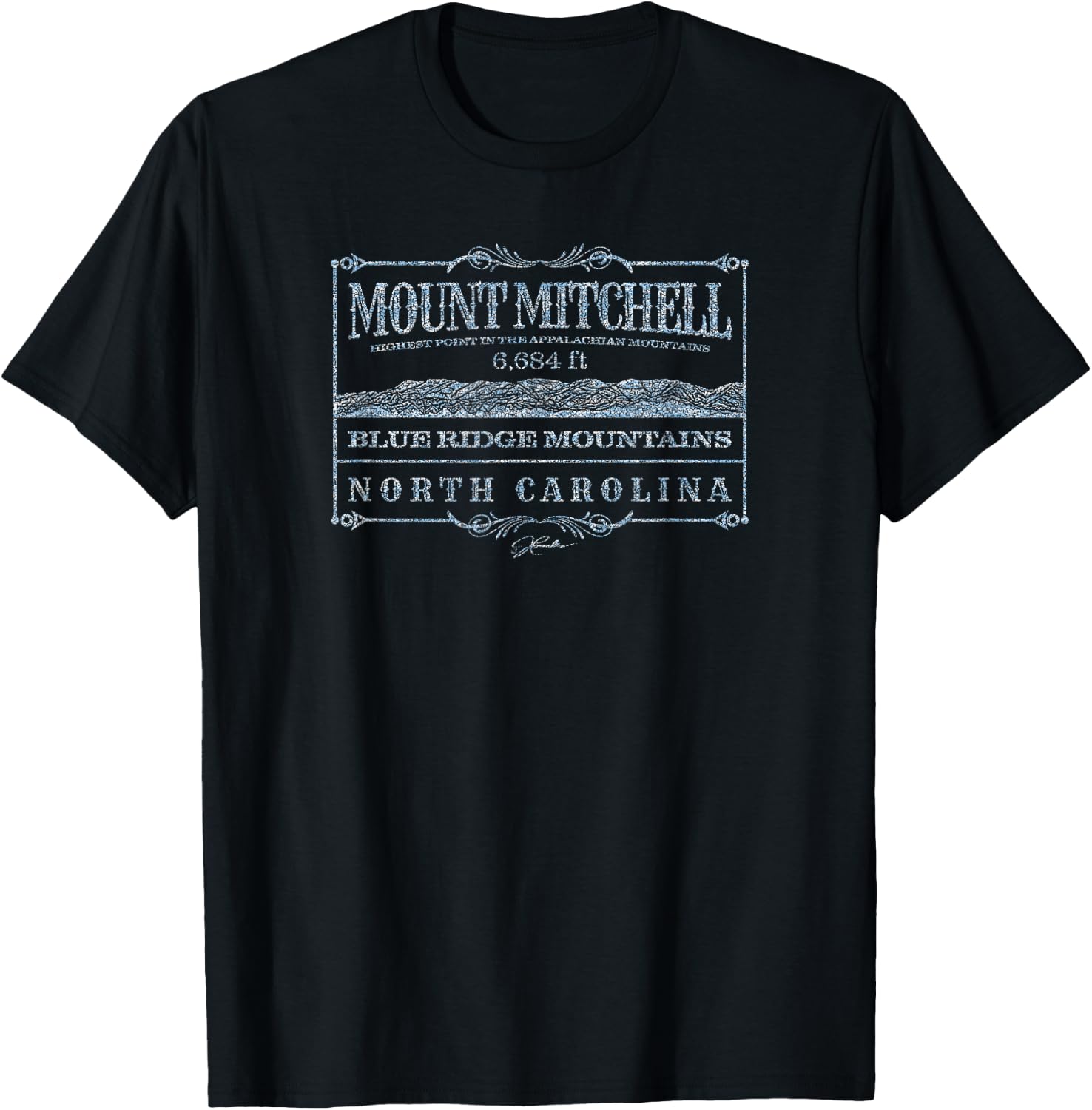 JCombs: Mount Mitchell, Blue Ridge Mtns, NC (Distressed) T-Shirt - T-Shirt | Black