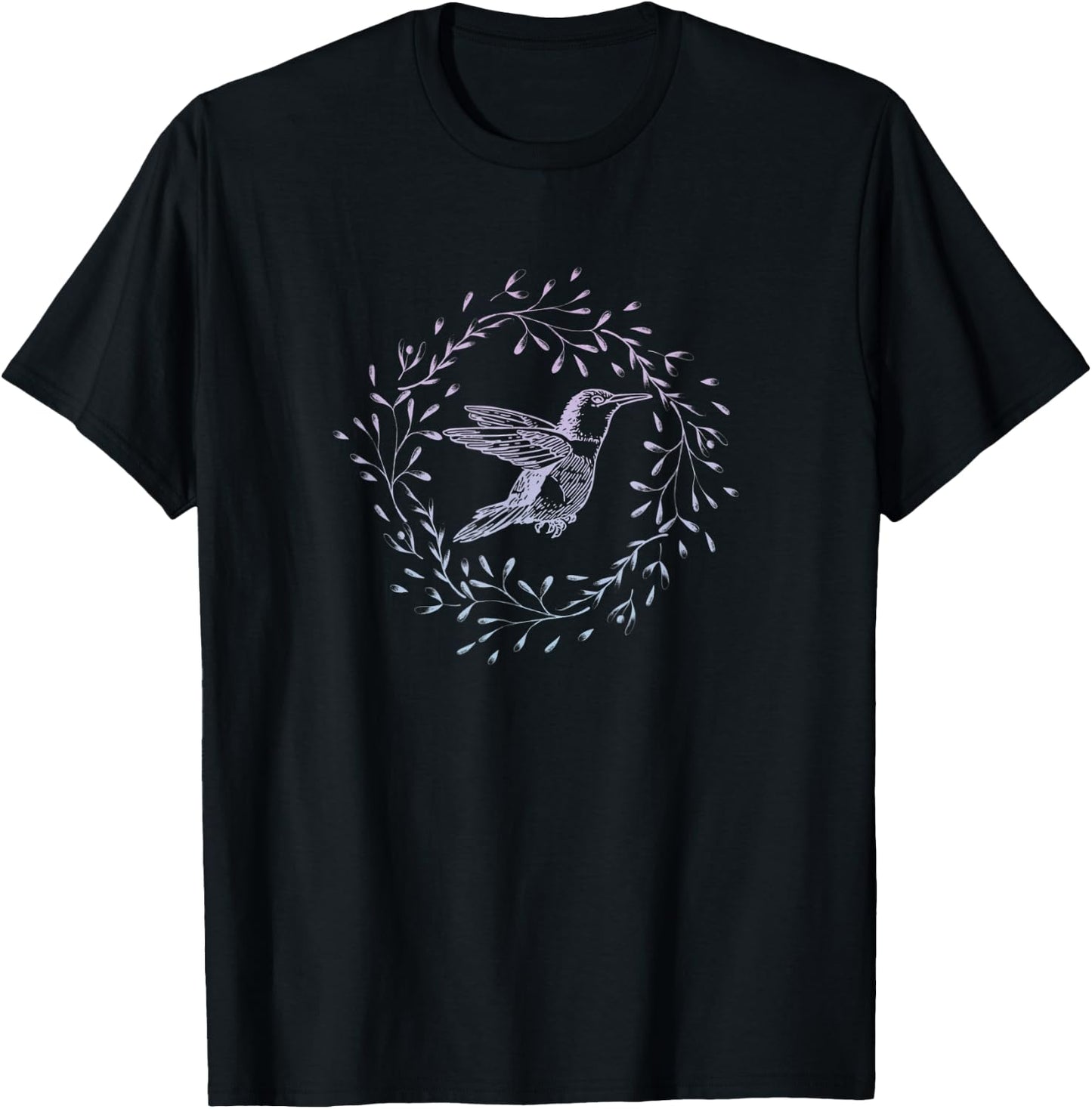 Hummingbird Wreath Bird Watchers Nature Lover Gardener Gift T-Shirt - T-Shirt | Black