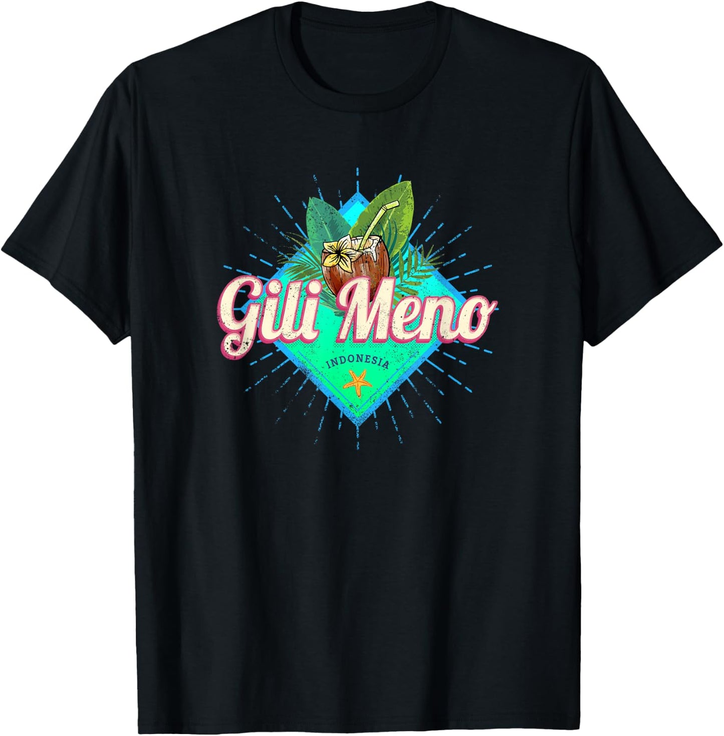 Gili Meno Lombok Retro Island Indonesia Vintage Souvenir T-Shirt - T-Shirt | Black