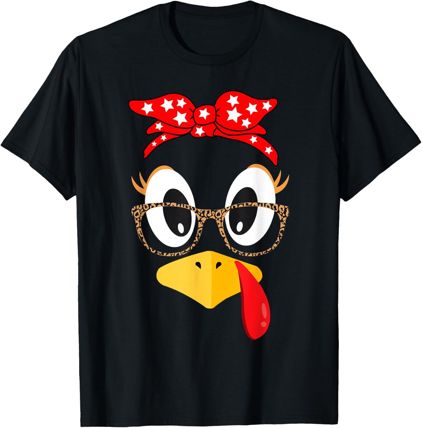 Thanksgiving Turkey Face Leopard Print Glasses Women Girls T-Shirt - T-Shirt | Black