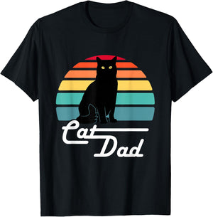 Cat Dad - Vintage Style Cat Lover Gift T-Shirt - T-Shirt | Black