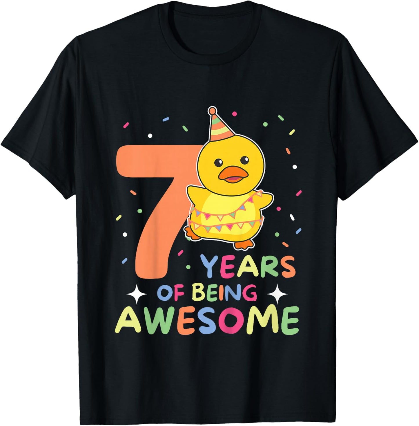 Duck For 7th Birthday Children Seven Years Old Duck T-Shirt - T-Shirt | Black