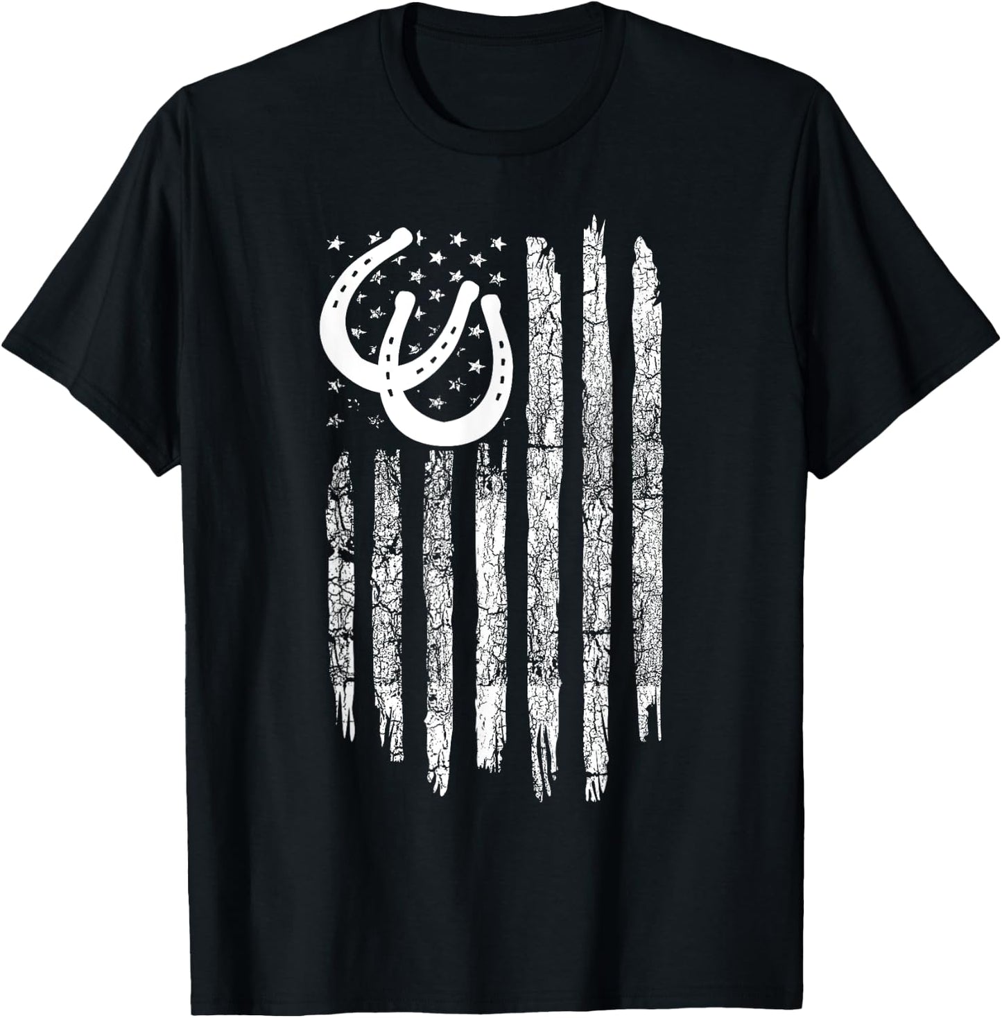 American Flag Horse Pulling Clothing - Vintage Horse Pulling T-Shirt - T-Shirt | Black