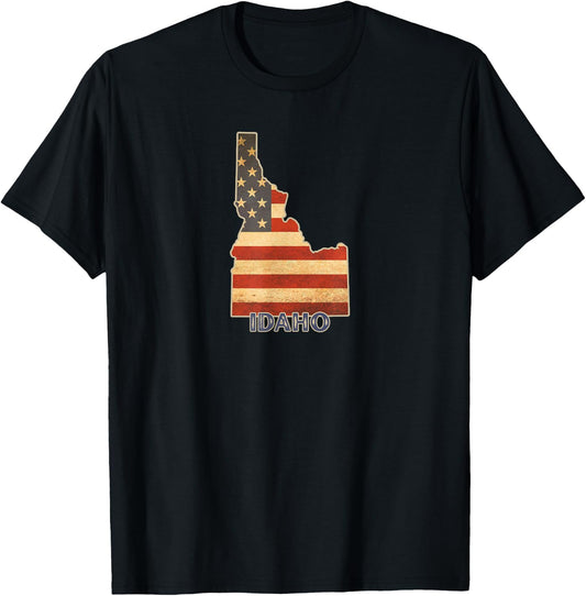 Distressed Vintage Idaho American 4th of July Flag Design T-Shirt - T-Shirt | Black