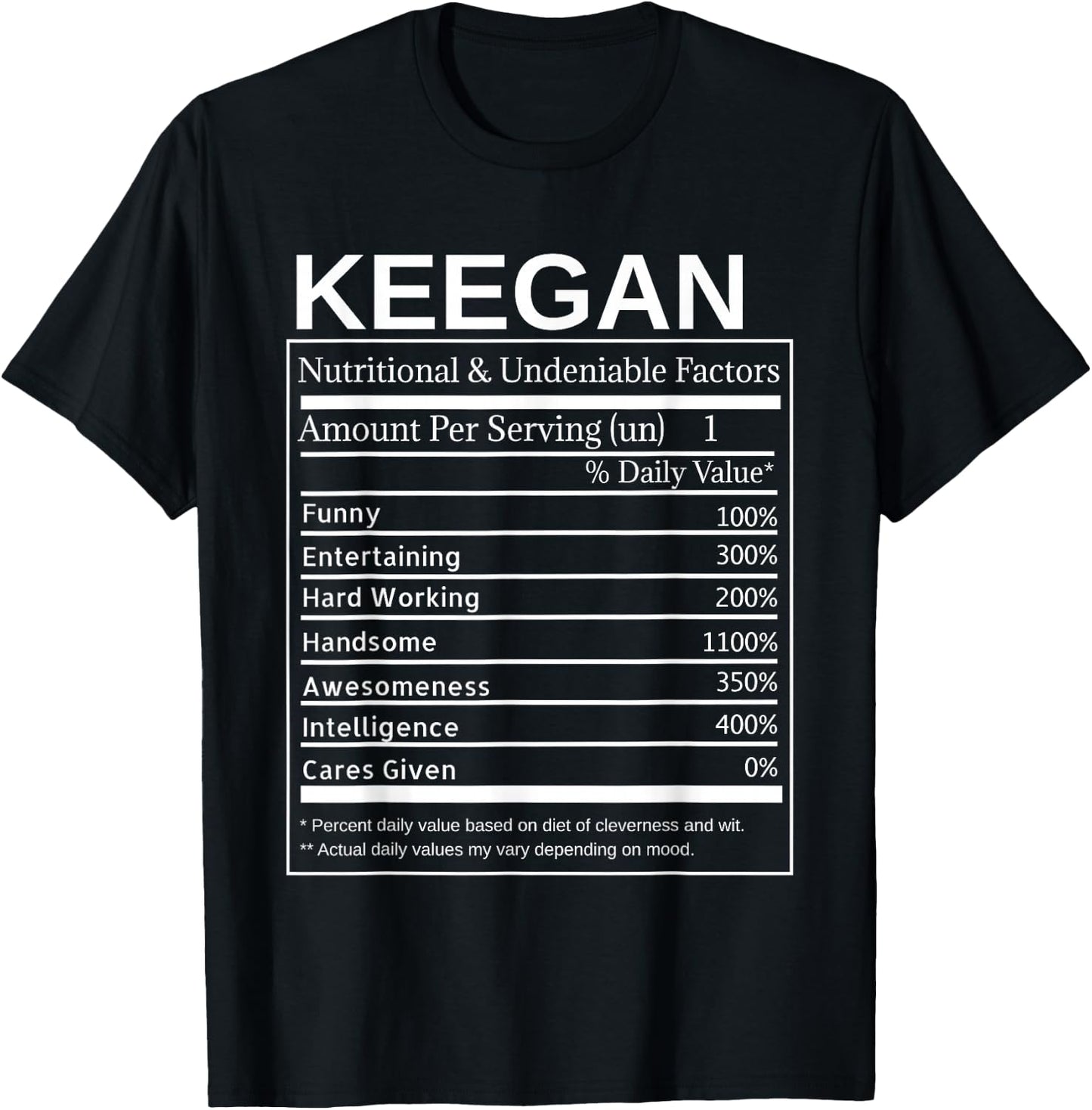 Keegan Facts Label Funny Name Personality Design T-Shirt - T-Shirt | Black
