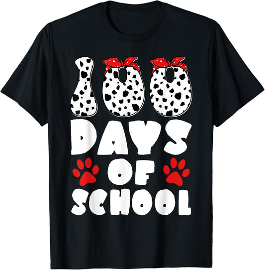 100 Days Of School Dalmatian Dog 100 Days Smarter Boys Girls T-Shirt - T-Shirt | Black