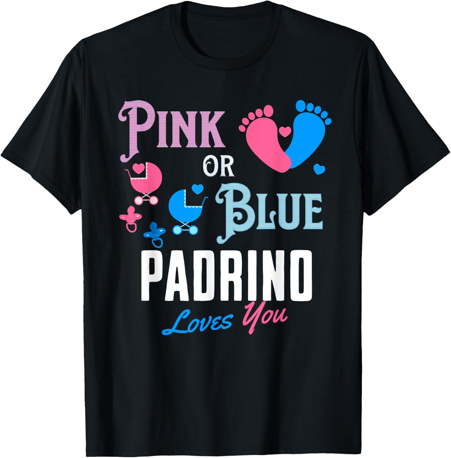 Spanish Gender Reveal For Padrino Godfather Baby Feet T-Shirt - T-Shirt | Black