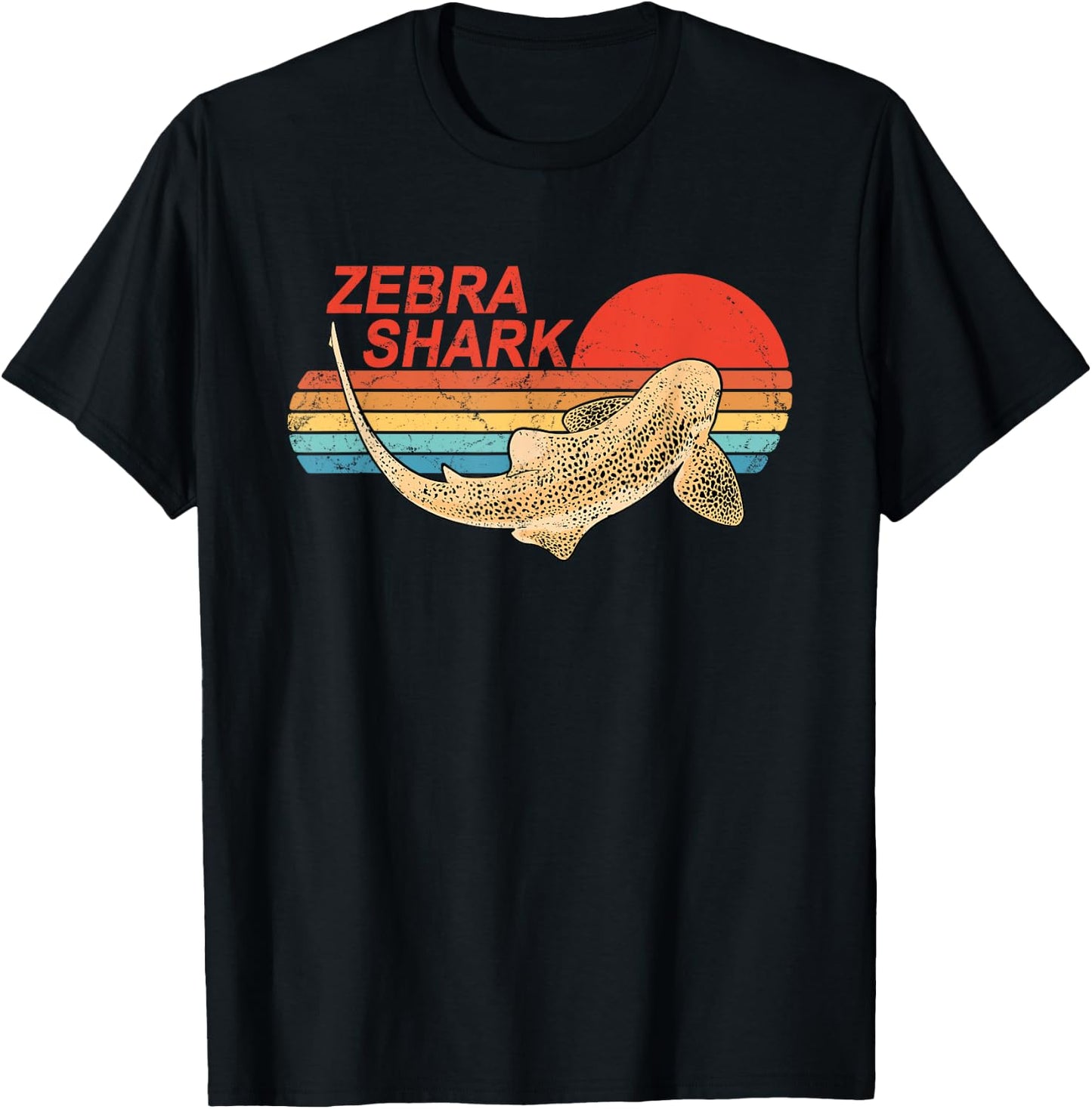 Vintage Sunset Zebra Shark T-Shirt - T-Shirt | Black