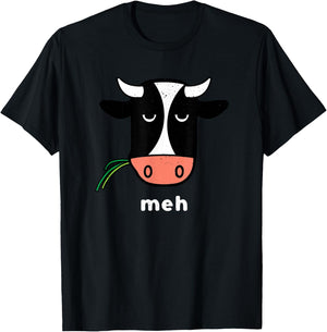 Meh Cow Not In The Mood Cow Funny Grumpy Cow T-Shirt - T-Shirt | Black