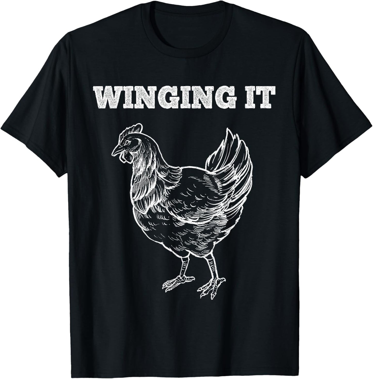 Winging It Funny Chicken Wings Lovers Quote T-Shirt - T-Shirt | Black