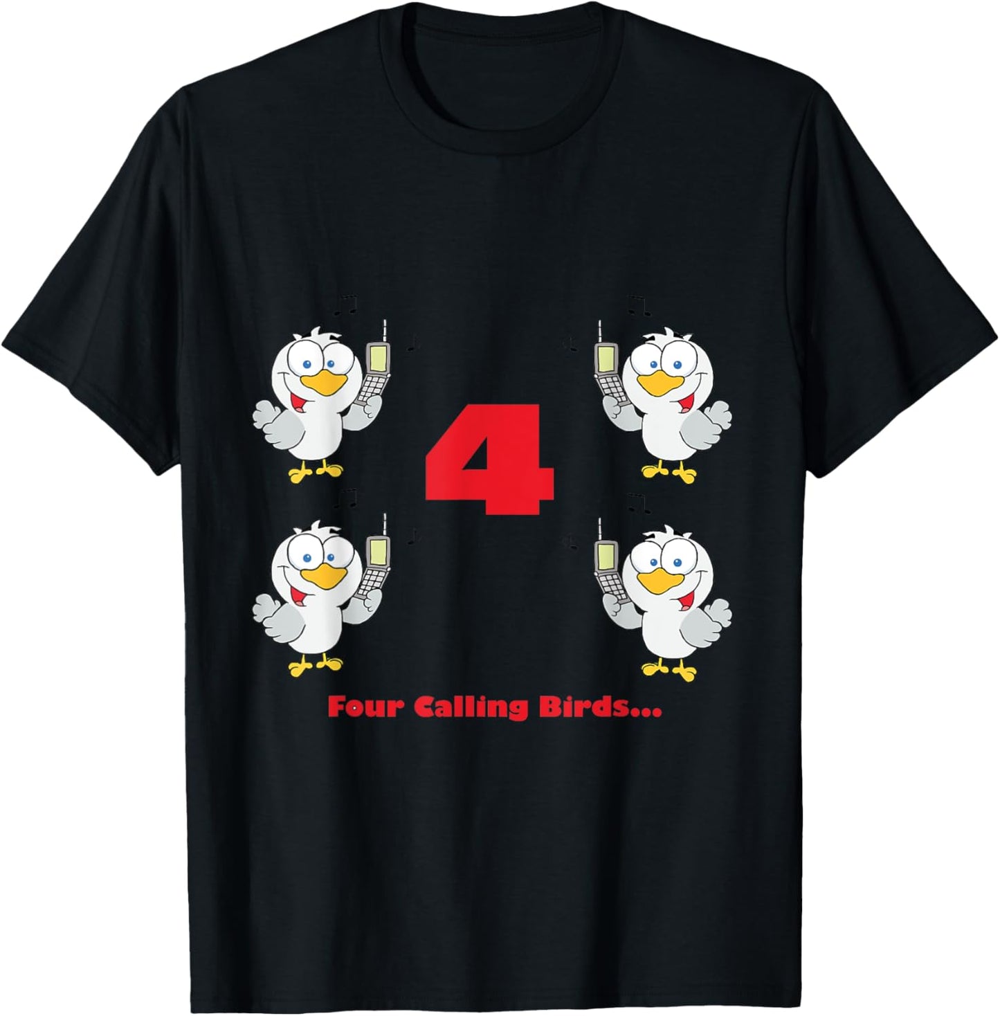 Four Calling Birds from the Twelve Days of Christmas T-Shirt - T-Shirt | Black
