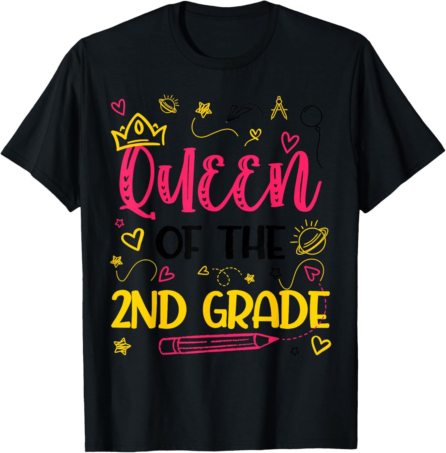 Queen Of 2nd Grade Back To School Second Grade Gifts Girls T-Shirt - T-Shirt | Black