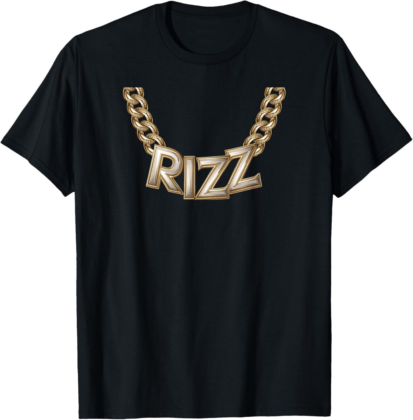 Kid Boy Slang Gold Chain Rizz Necklace Costume T-Shirt - T-Shirt | Black