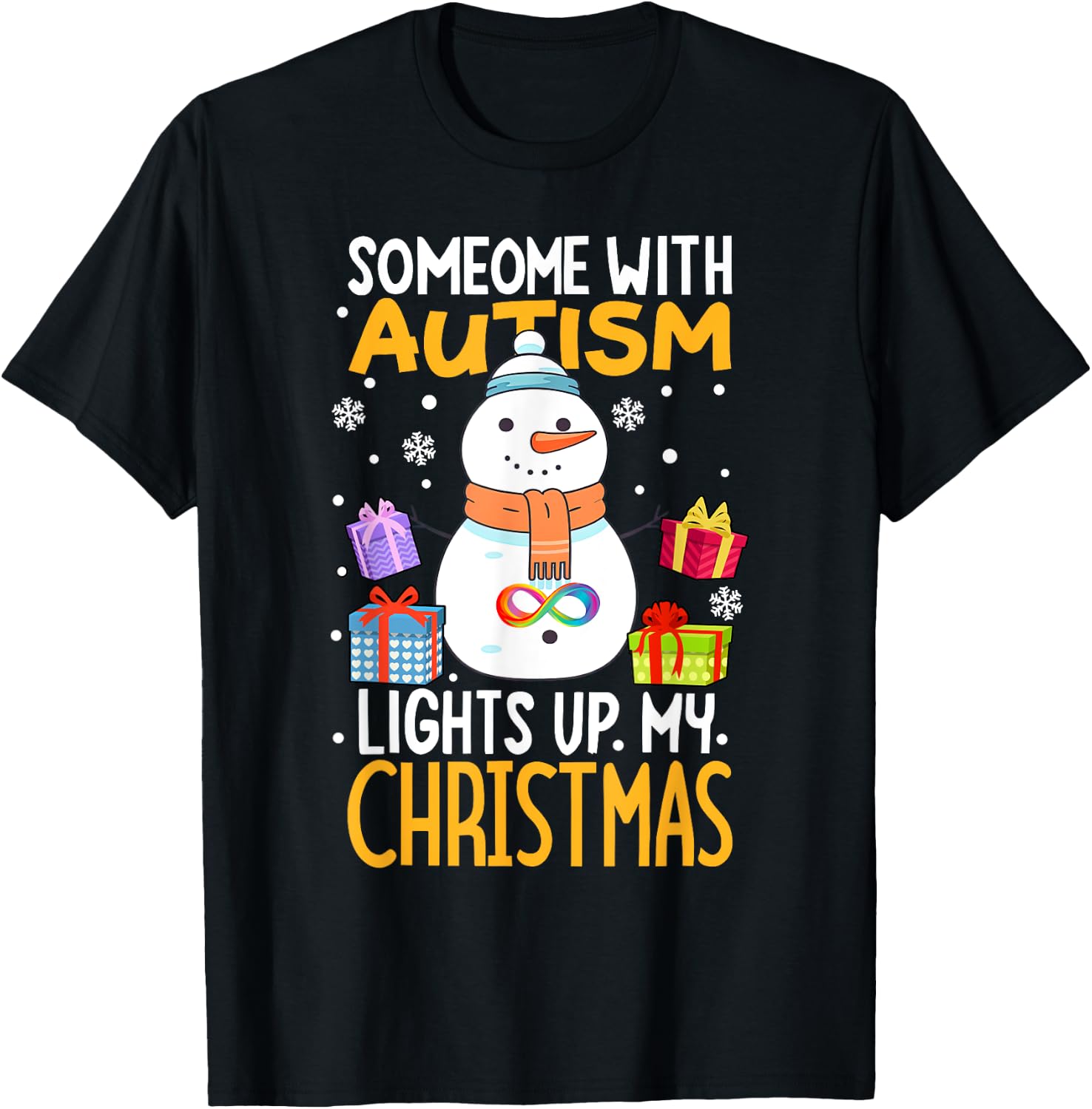 Autism awareness funny Snowman Xmas decor Christmas lights T-Shirt - T-Shirt | Black