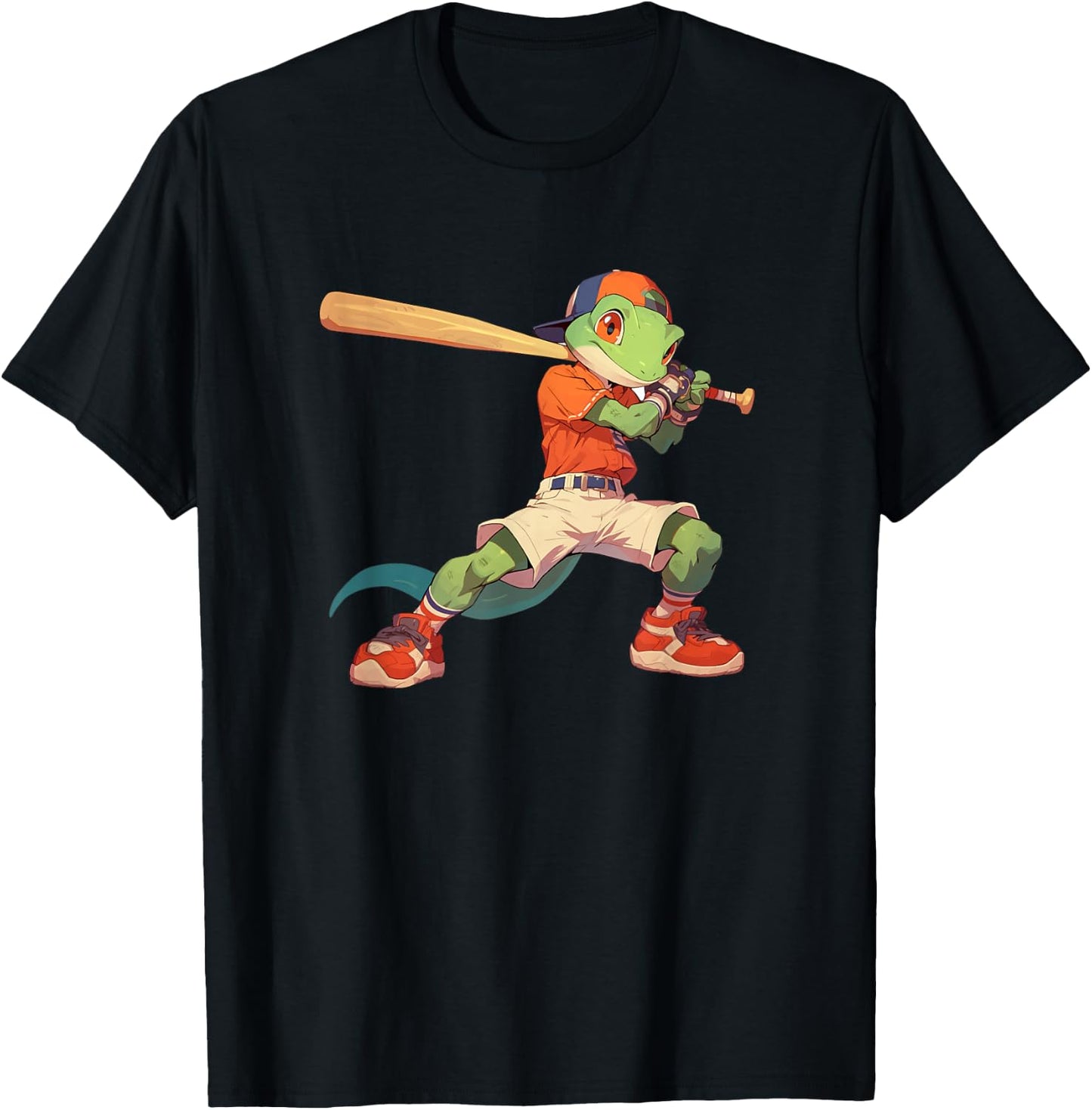 Gecko Baseball Player Lizards Hobby Sports T-Shirt - T-Shirt | Black
