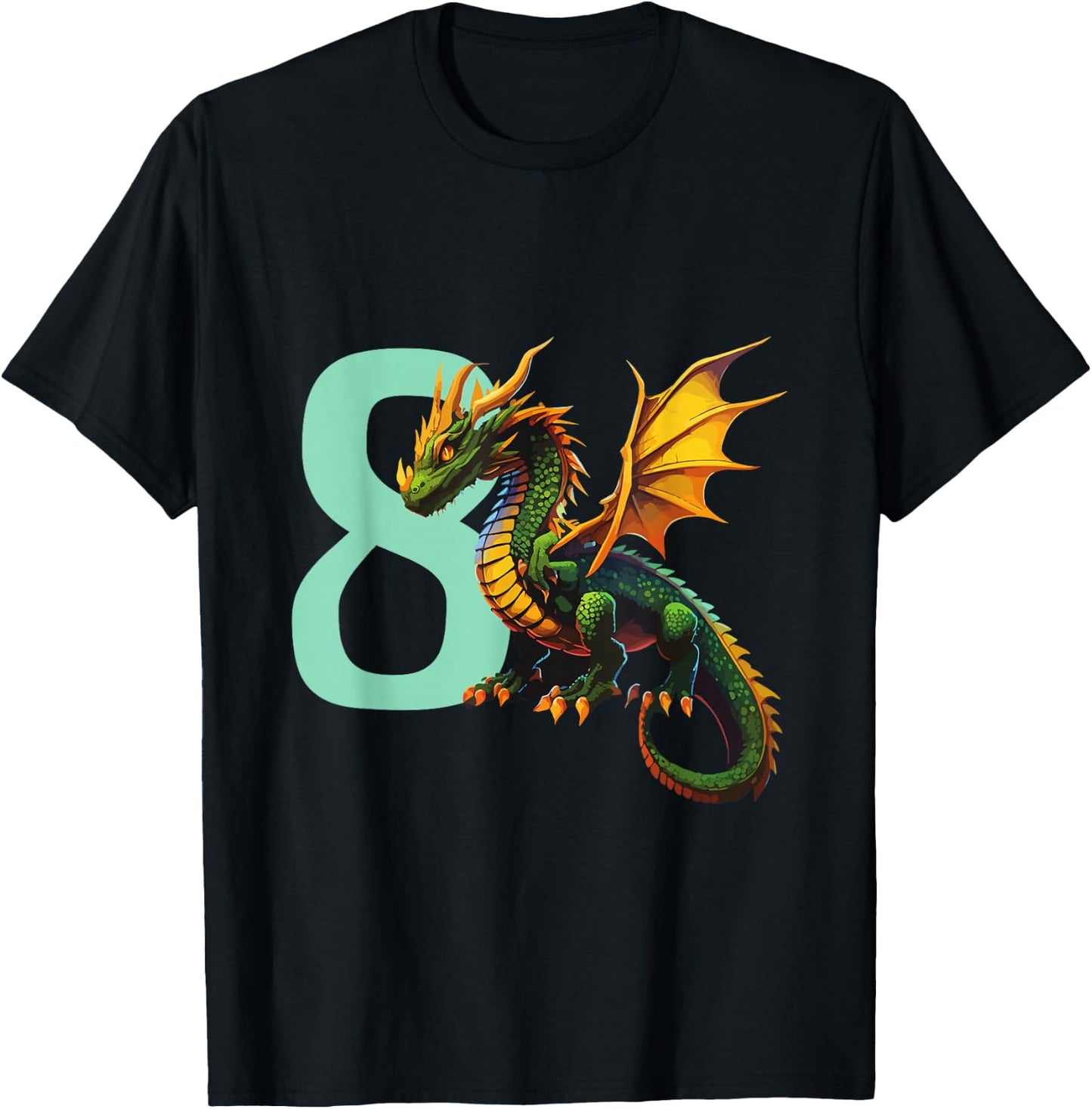 Children's Birthday Dragon 8 Years Boy Dragon Number Age , black T-Shirt - T-Shirt | Black