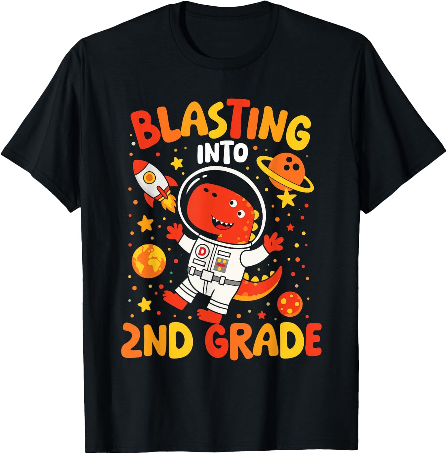 Blasting Into 2nd Grade Dinosaur Astronaut First Day T-Shirt - T-Shirt | Black