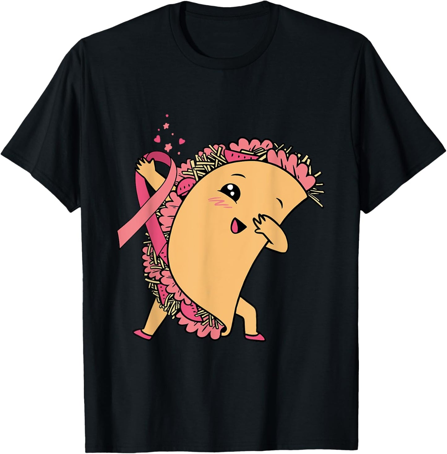 Dabbing Taco Pink Ribbon Breast Cancer Awareness Mexican T-Shirt - T-Shirt | Black