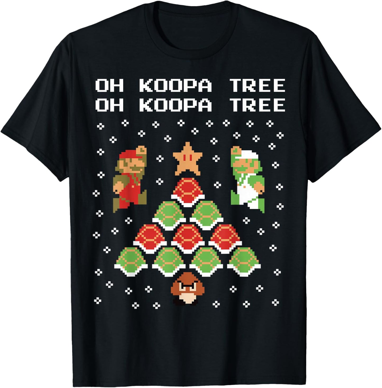 Super Mario Koopa Tree Goomba Christmas Graphic Short Sleeve T-Shirt - T-Shirt | Black