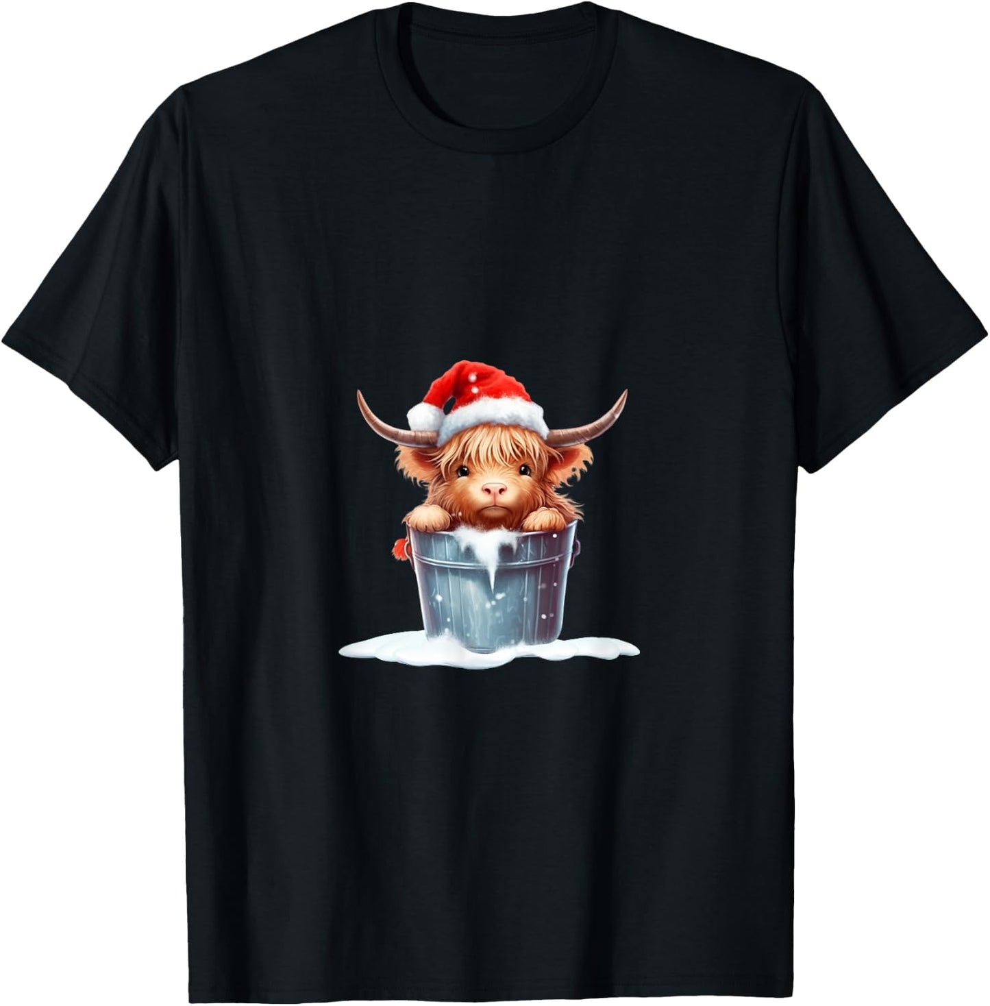 Cute Highland Cow in Santa Hat Country Heifer Farm Farmer T-Shirt - T-Shirt | Black