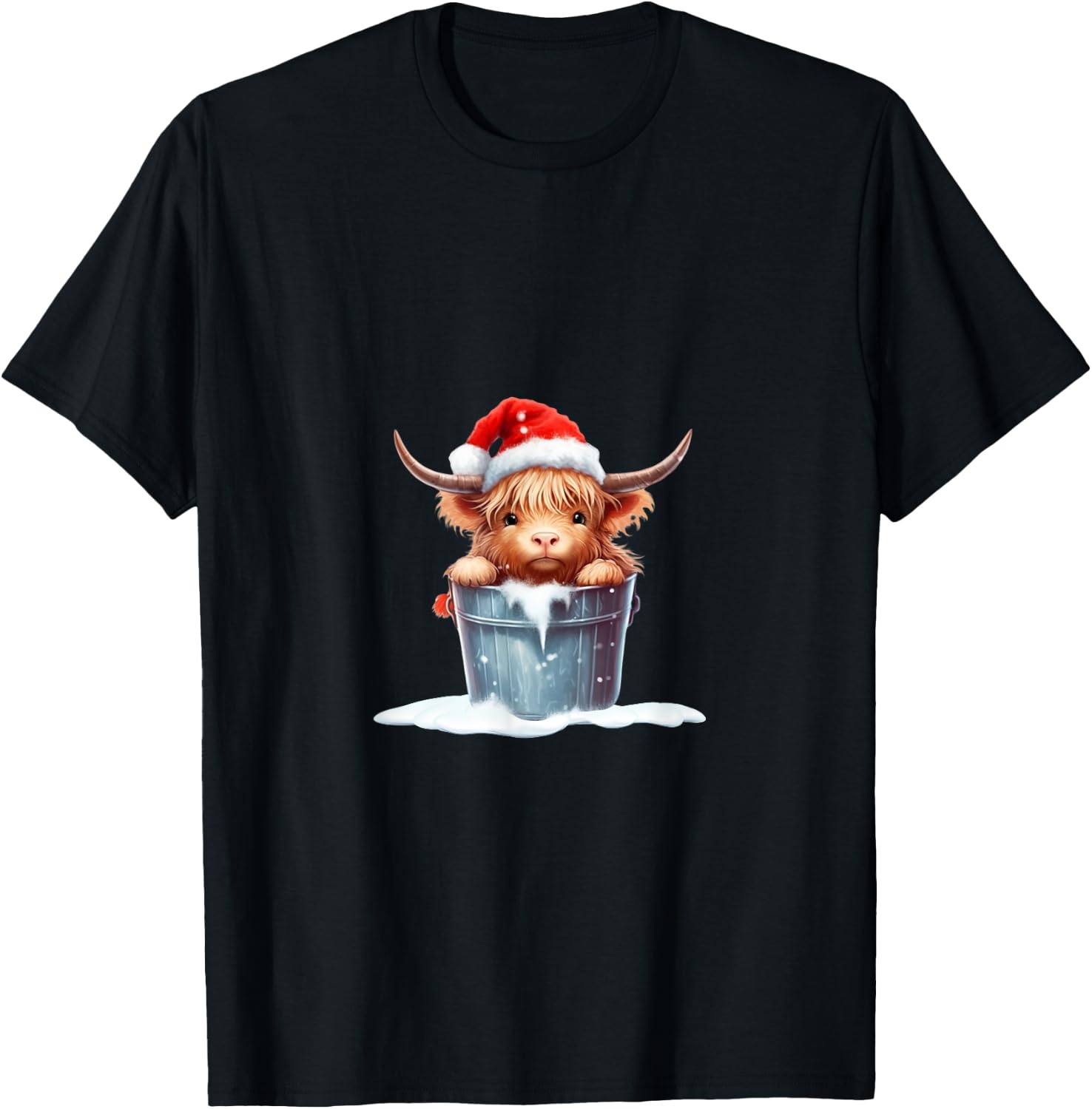 Cute Highland Cow in Santa Hat Country Heifer Farm Farmer T-Shirt - T-Shirt | Black