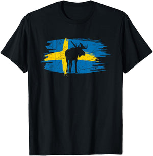Sweden Flag Moose | Scandinavia | Proud Swedish T-Shirt - T-Shirt | Black