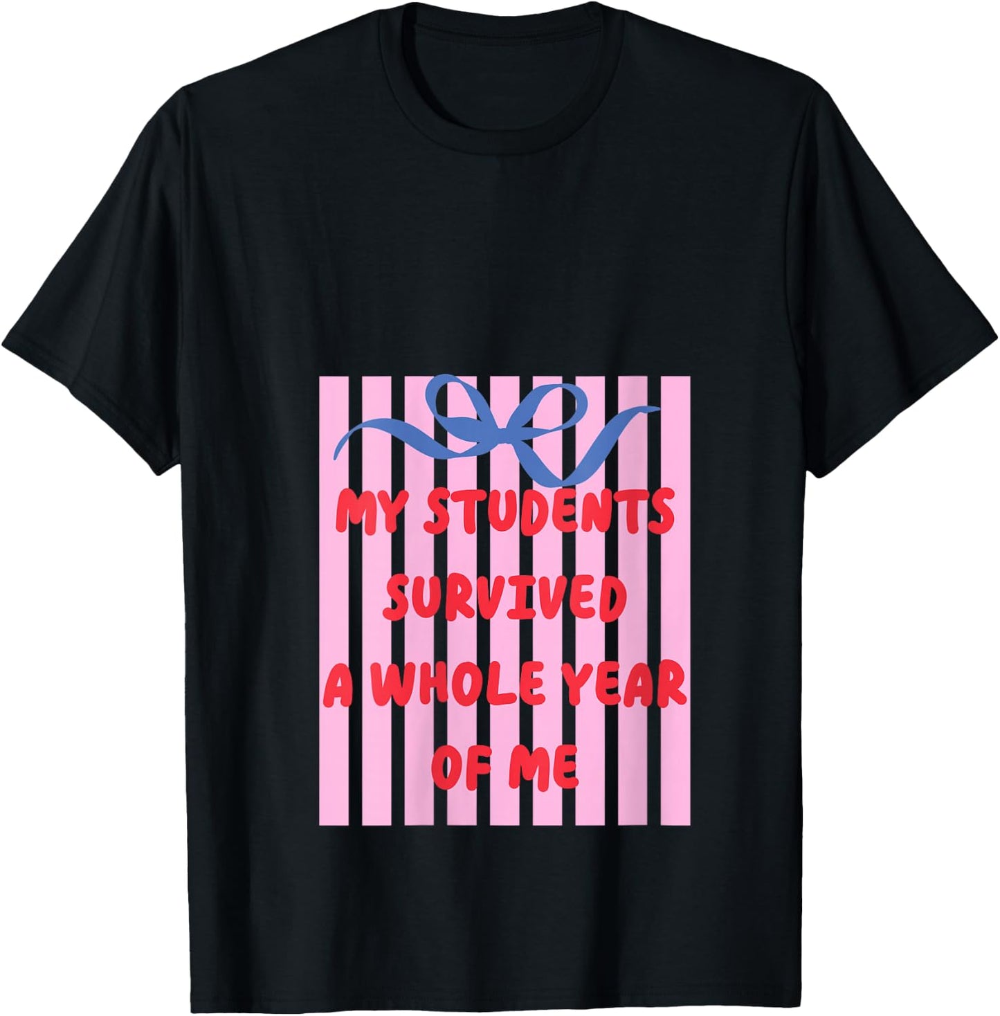 Women's Teacher End of Year Summer Break My Students Survived Bow V-Neck T-Shirt - T-Shirt | Black