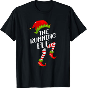 Funny The Running Elf Christmas Family Matching Pajama T-Shirt - T-Shirt | Black