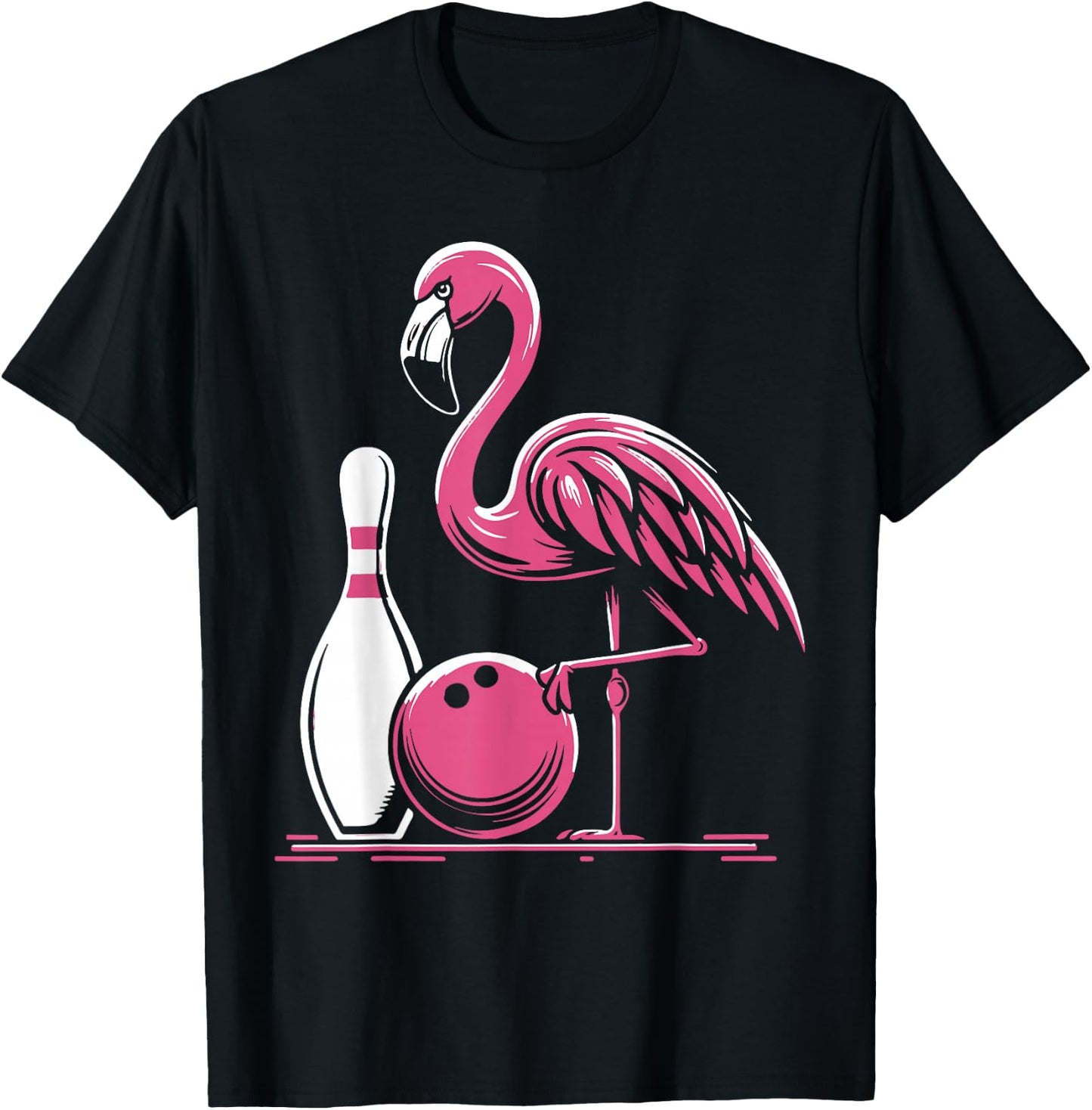 Funny Flamingo Bowling Pin Bowl Bowler T-Shirt - T-Shirt | Black