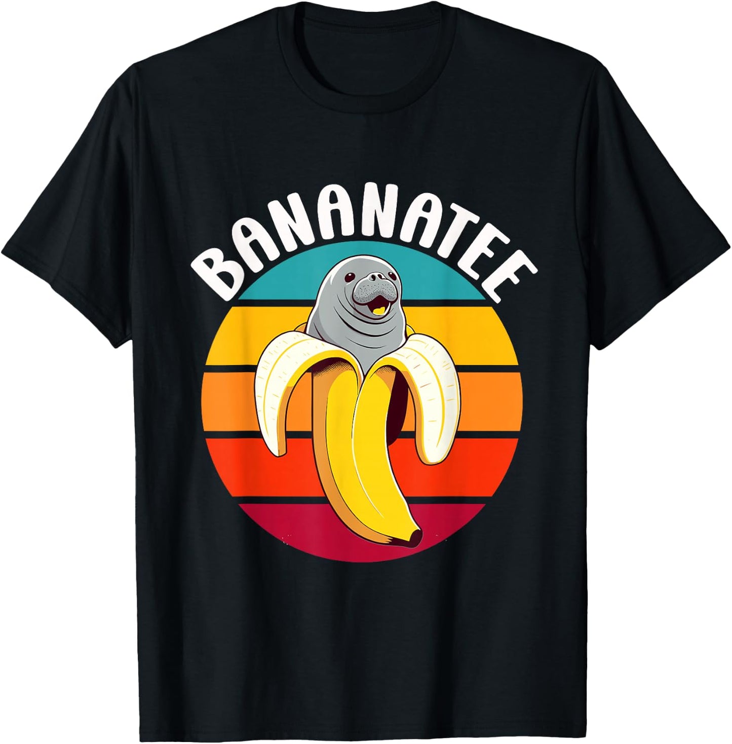 Funny Bananatee Manatee Ocean Pun Banana Lover Sea Cow T-Shirt - T-Shirt | Black